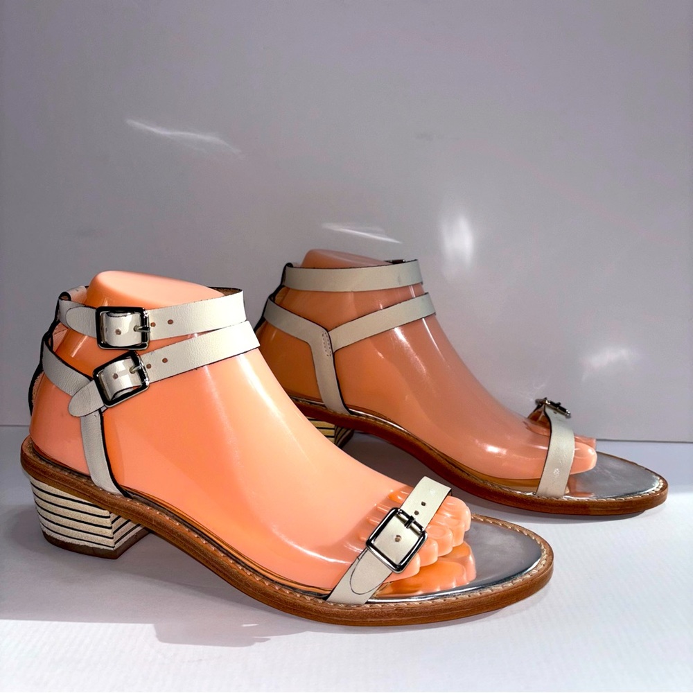 Loeffler Randall Sandals Nude Double Ankle Straps with Buckles Mid Heel Size 8.5